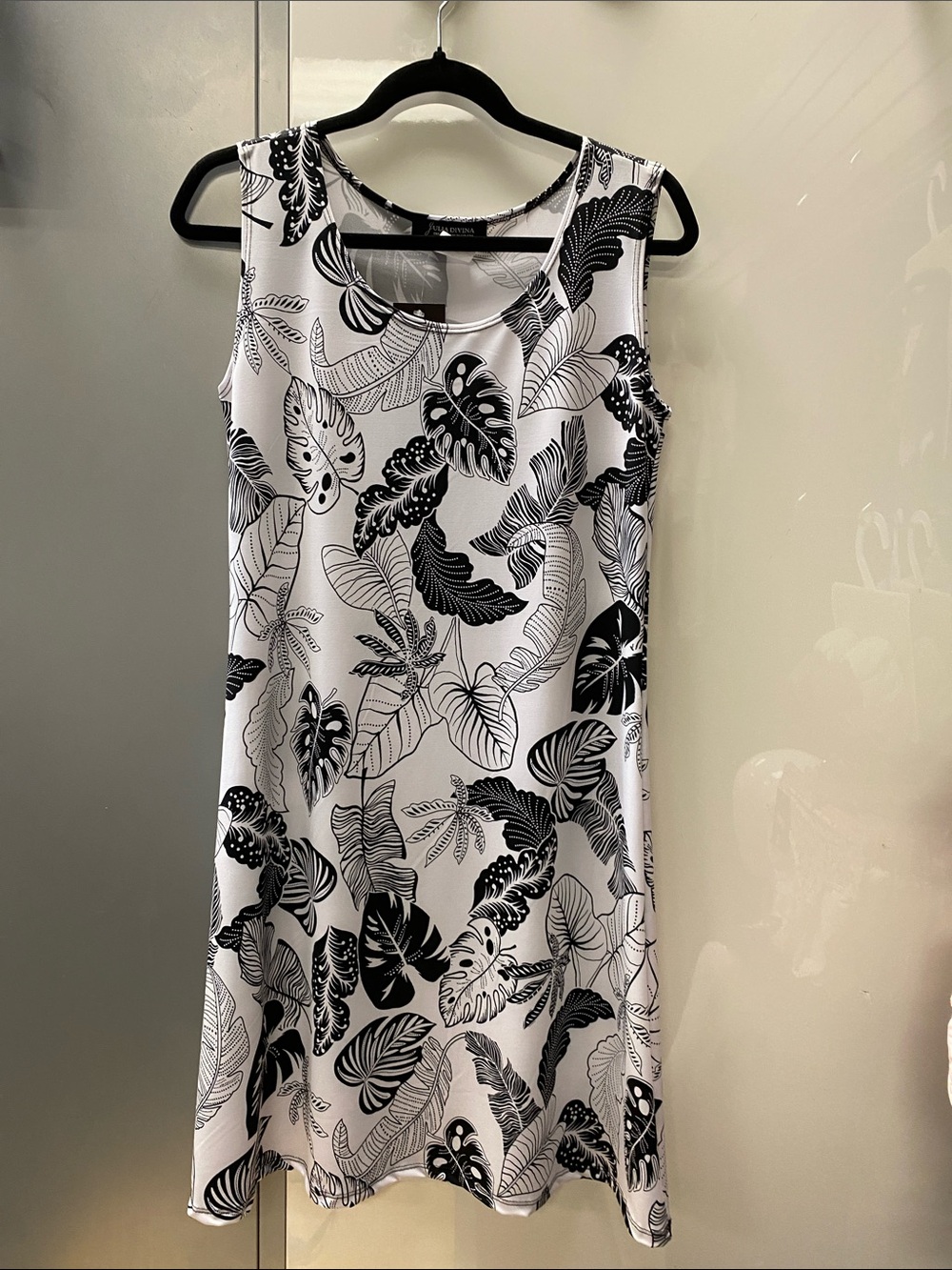 Sleeveless Black & White Leaf Print Dress by Julia Divina